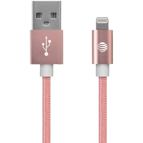 At&t Charge & Sync Braided Usb To Lightning Cable 4ft (pink)